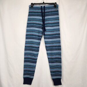 Sugar And Bruno Acrylic Knit Leggings Small Blue Fair Isle Warm Cozy Drawstring